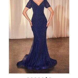 CINDERELLA DIVINE CC4019 Navy Size 18 Elegant Blue Sequin Embellished Maxi Dress